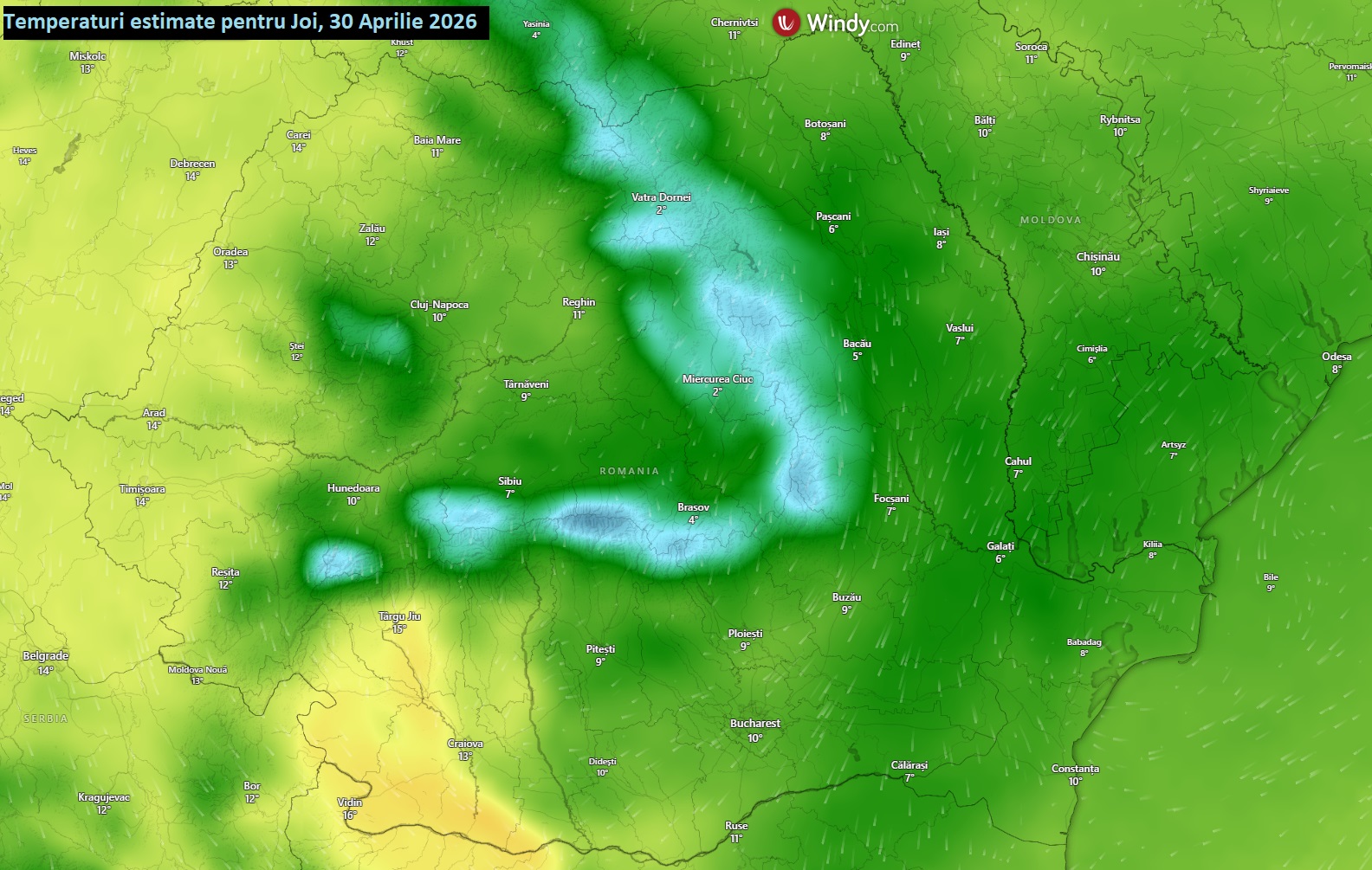 Temperaturi estimate pentru Joi, 30 Aprilie 2026