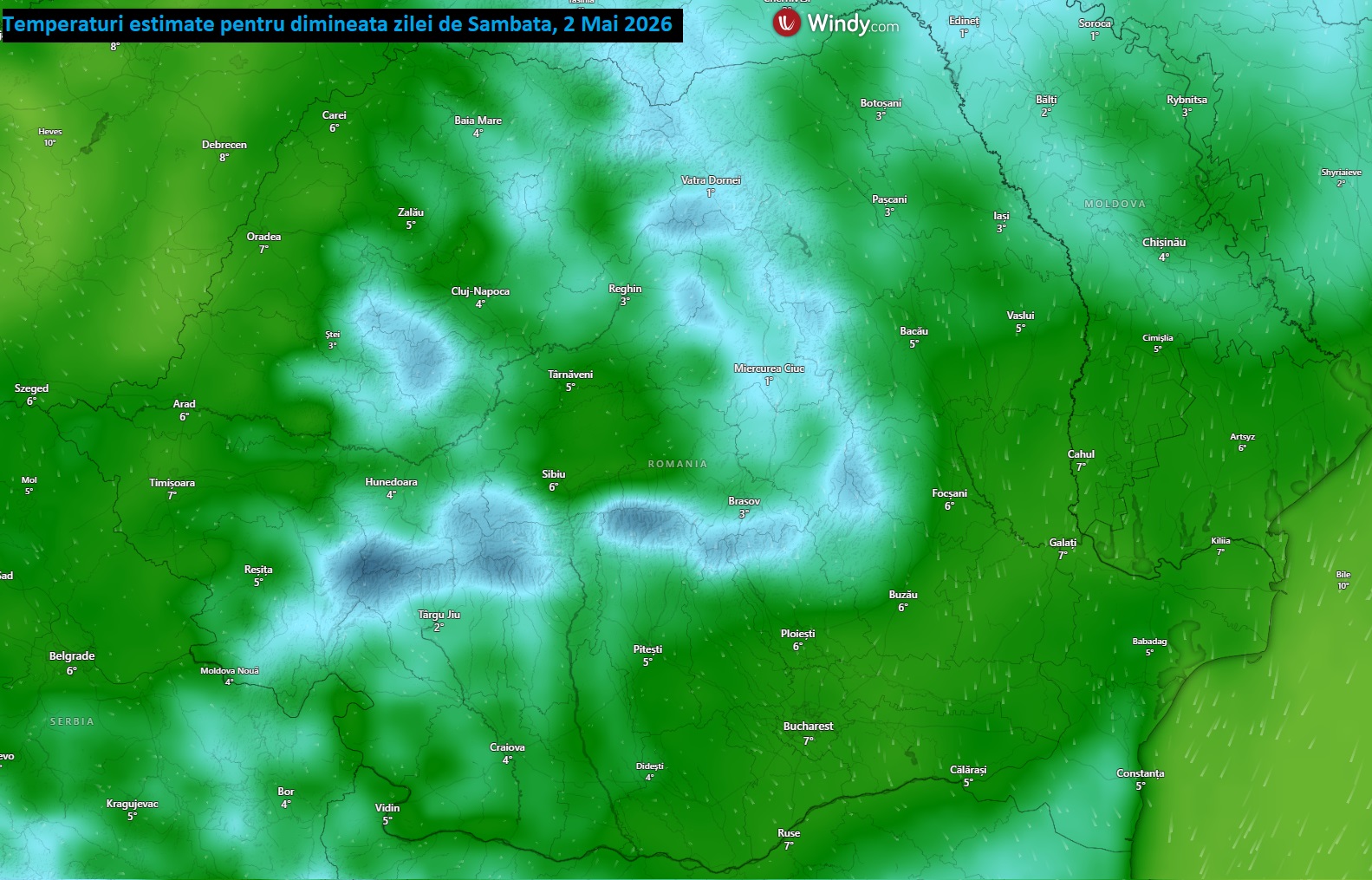 Temperaturi estimate pentru Sâmbătă, 2 Mai 2026