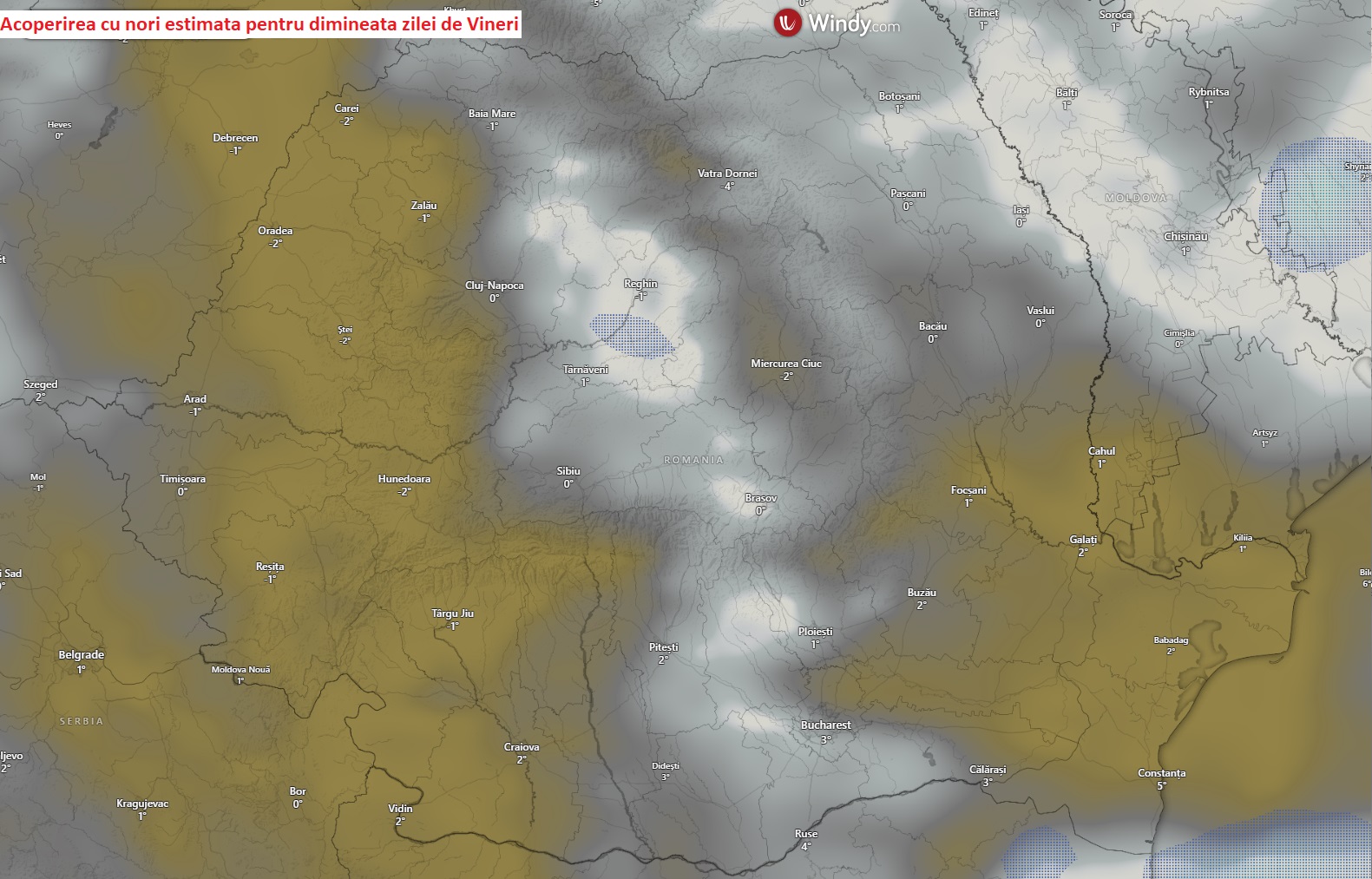 Acoperirea cu nori estimată pentru dimineața zilei de Vineri, 10 Aprilie 2026