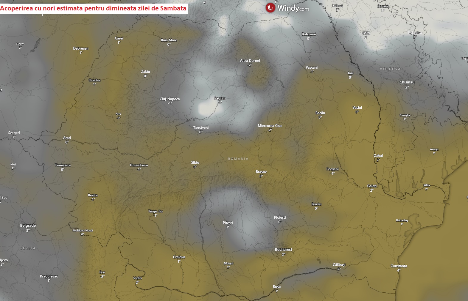 Acoperirea cu nori estimată pentru dimineața zilei de Sâmbătă, 11 Aprilie 2026