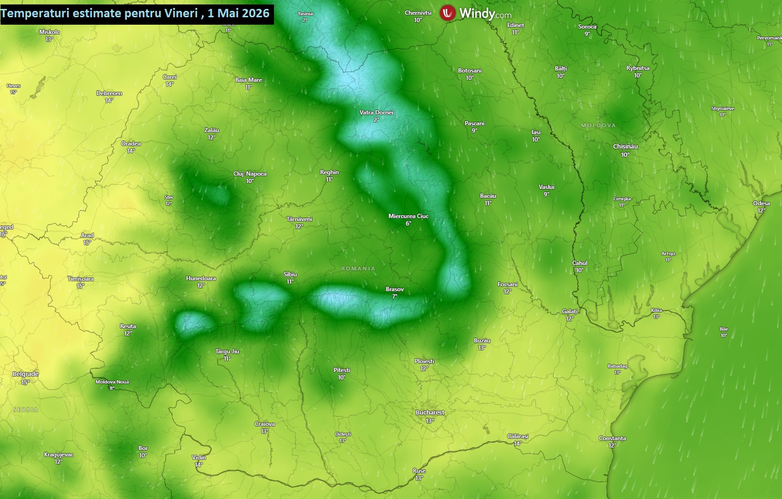 Temperaturi estimate pentru Vineri, 1 Mai 2026