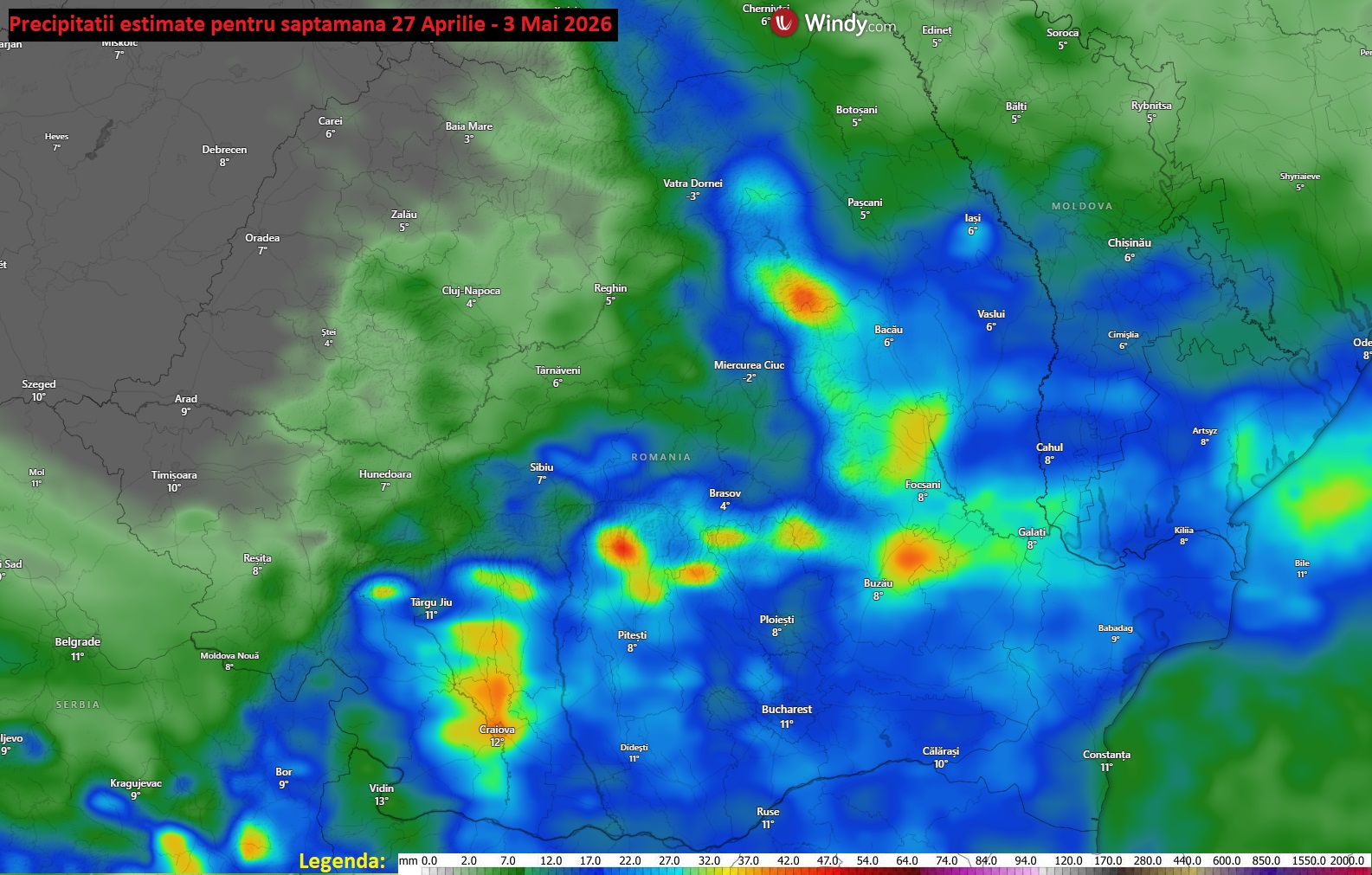 Precipitații estimate pentru săptămâna 27 Aprilie - 3 Mai 2026