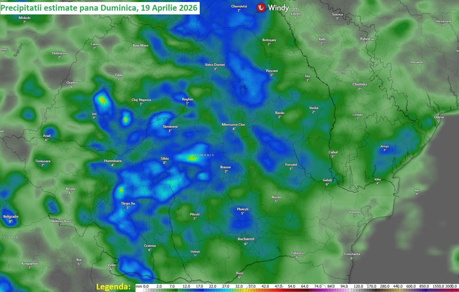 Precipitații estimate pentru săptămâna 12-19 Aprilie 2026