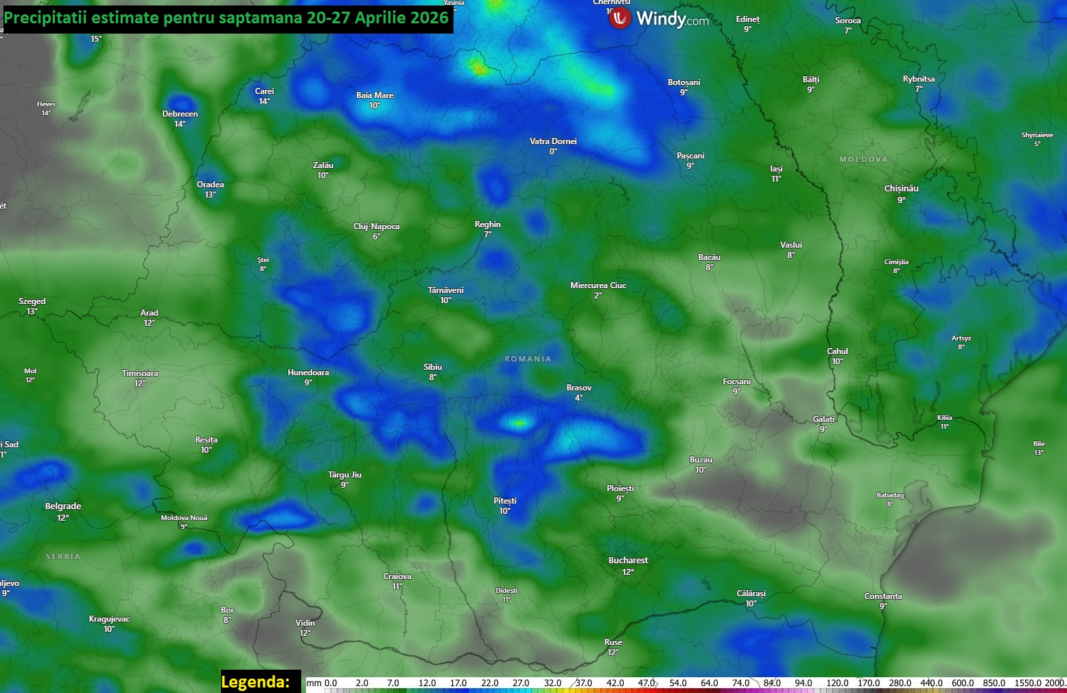 Precipitații estimate pentru săptămâna 20-27 aprilie 2026