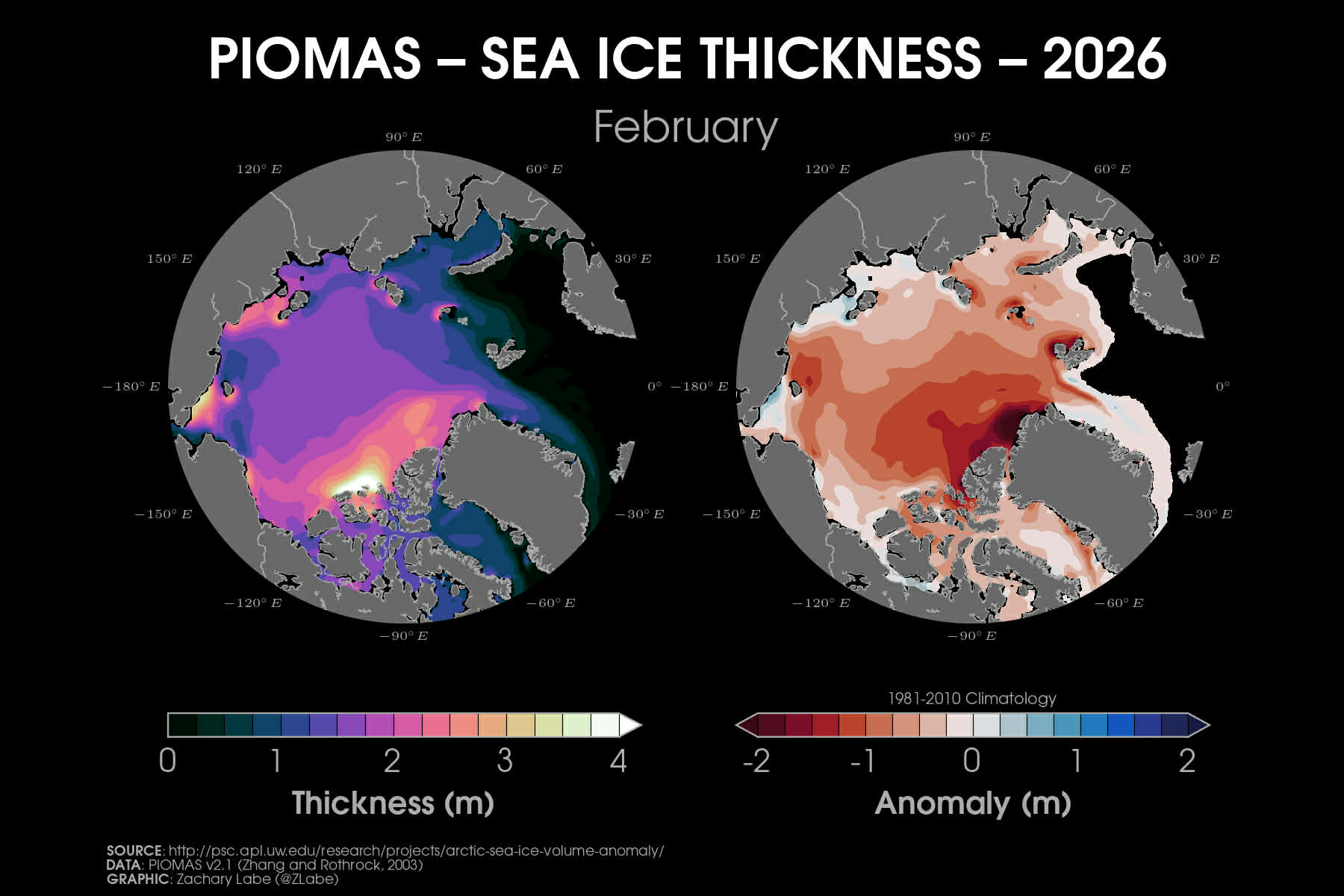 Grosimea gheții polare în Februarie