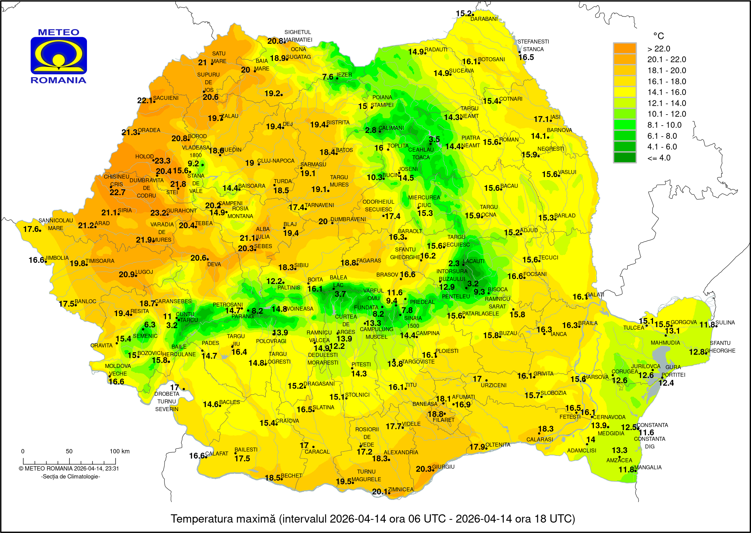 Temperatura maximă a zilei de Marți, 14 Aprilie 2026
