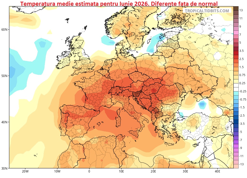 Temperaturi estimate pentru Iunie 2026