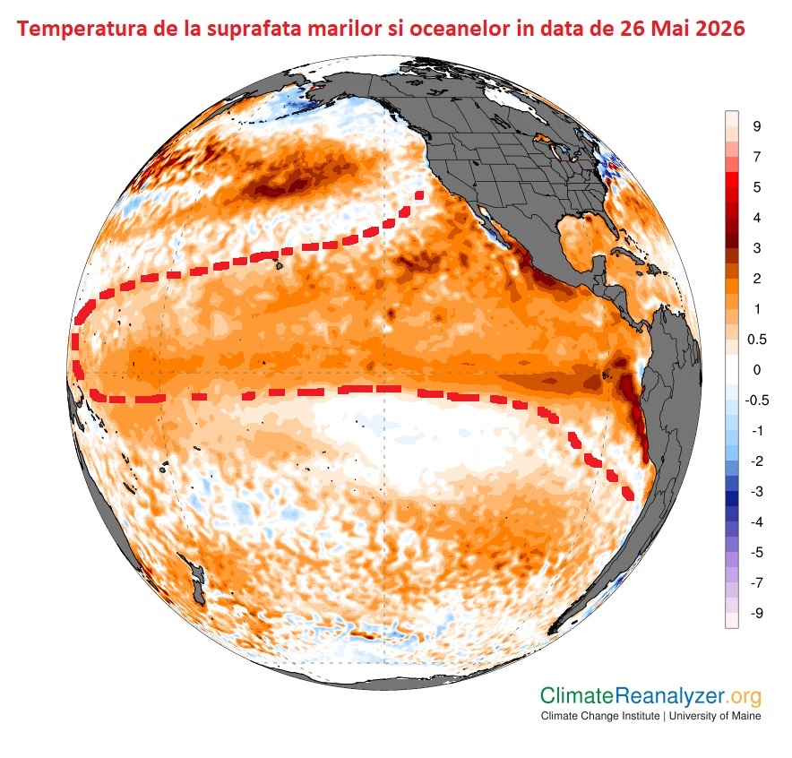 Temperatura la suprafata marilor si oceanelor, 26 Mai 2026