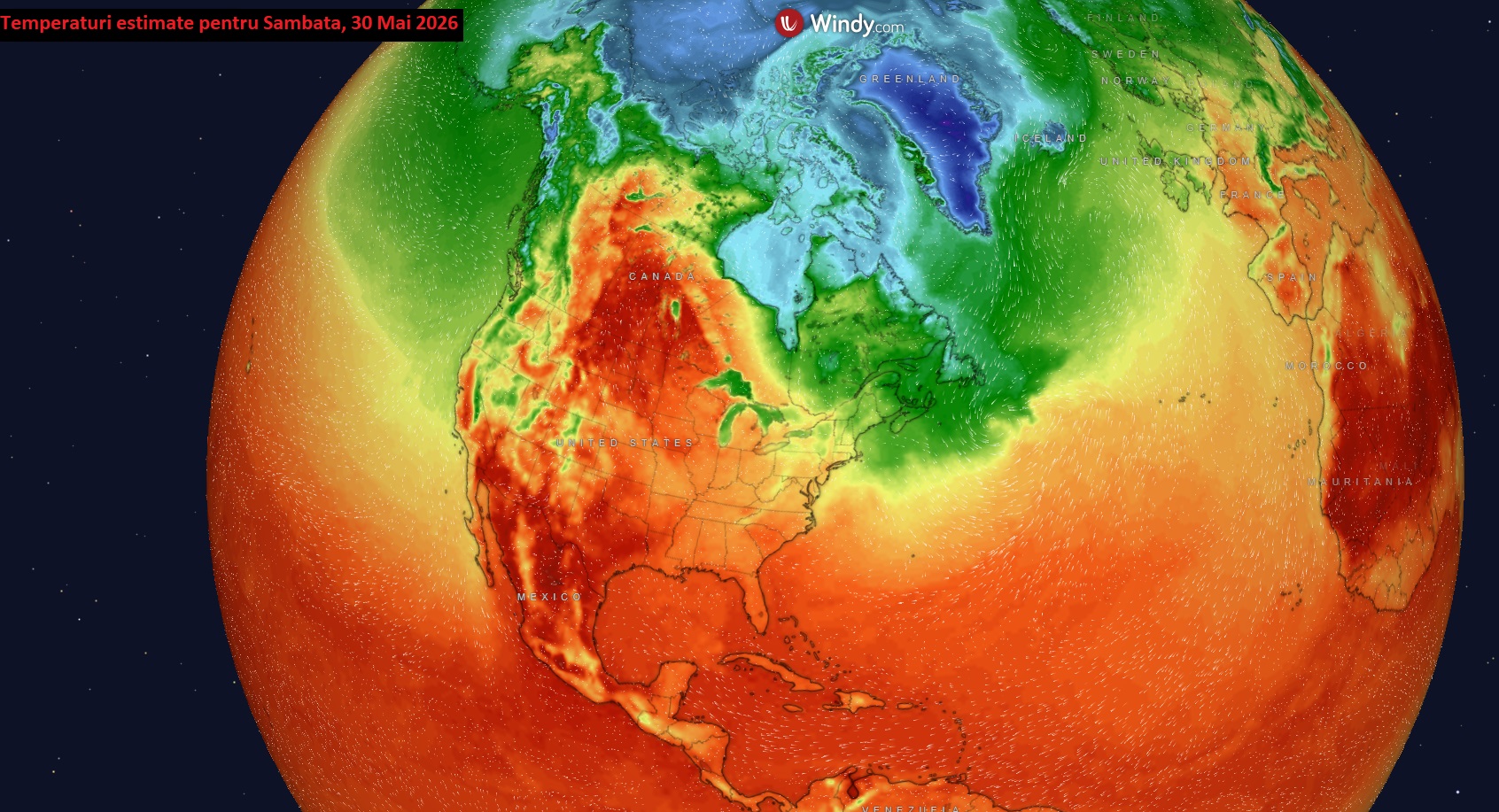 Temperaturi estimate pentru Sambata, 30 Mai 2026