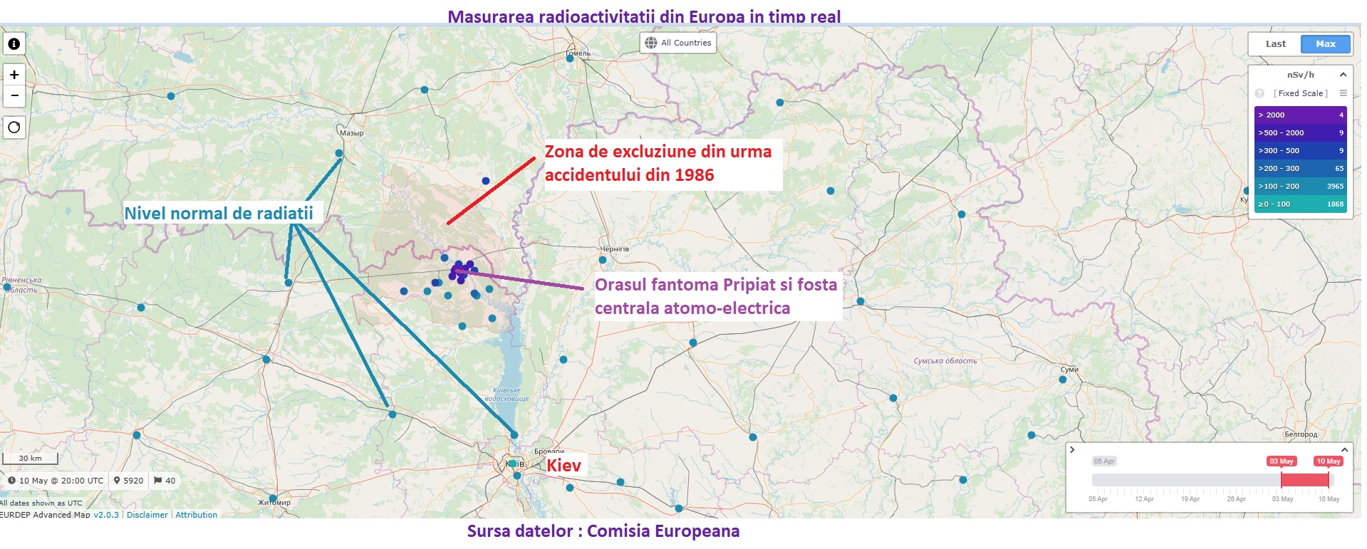 Emisii radioactive în zona Cernobîl, Ucraina, 11 Mai 2026