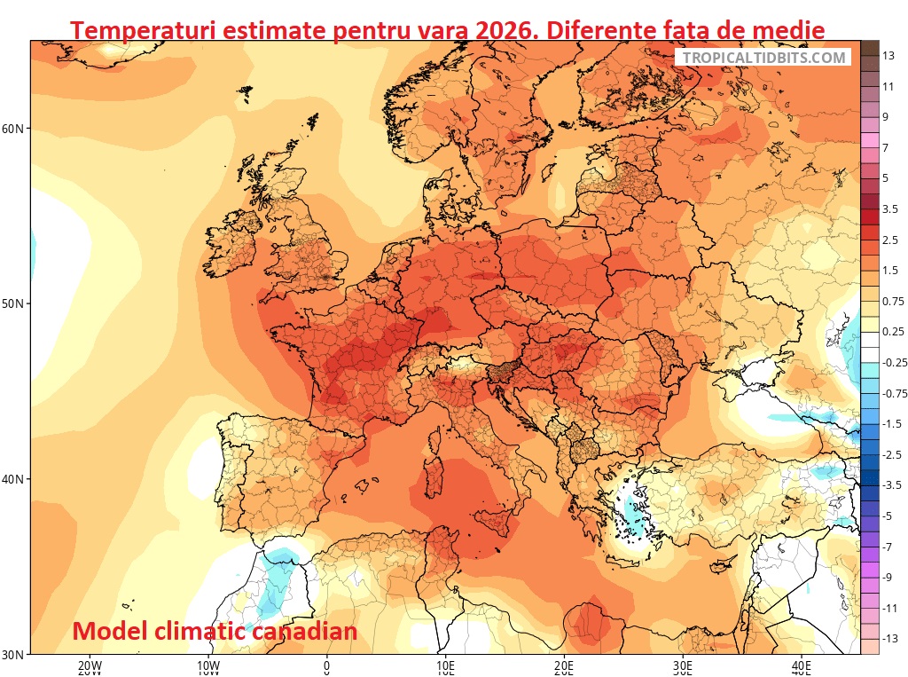 Estimarea temperaturii pentru vara 2026. Model climatic canadian