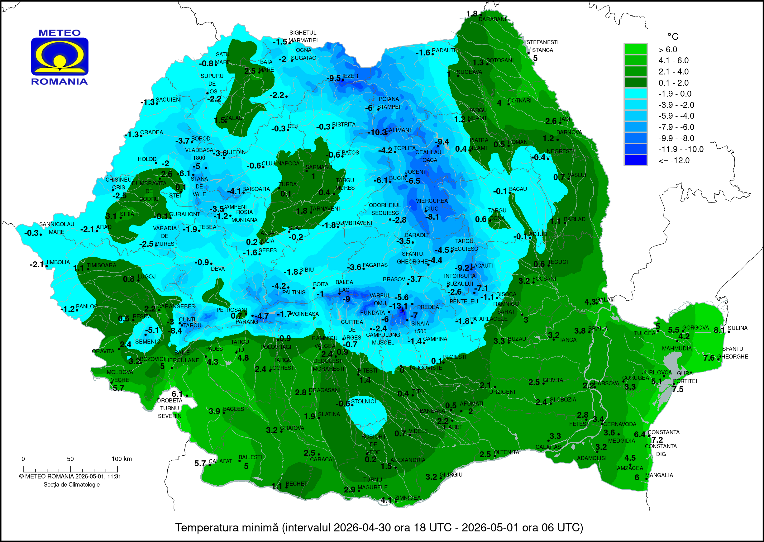 Temperaturi minime in dimineata zilei de Vineri, 1 Mai 2026