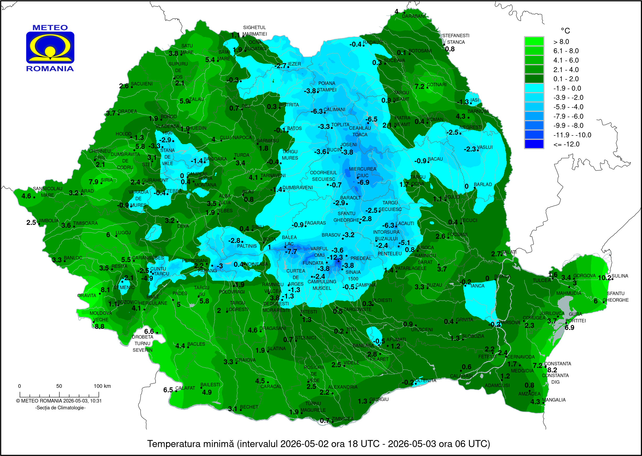 Temperatura minima in dimineata zilei de Duminica, 3 Mai 2026