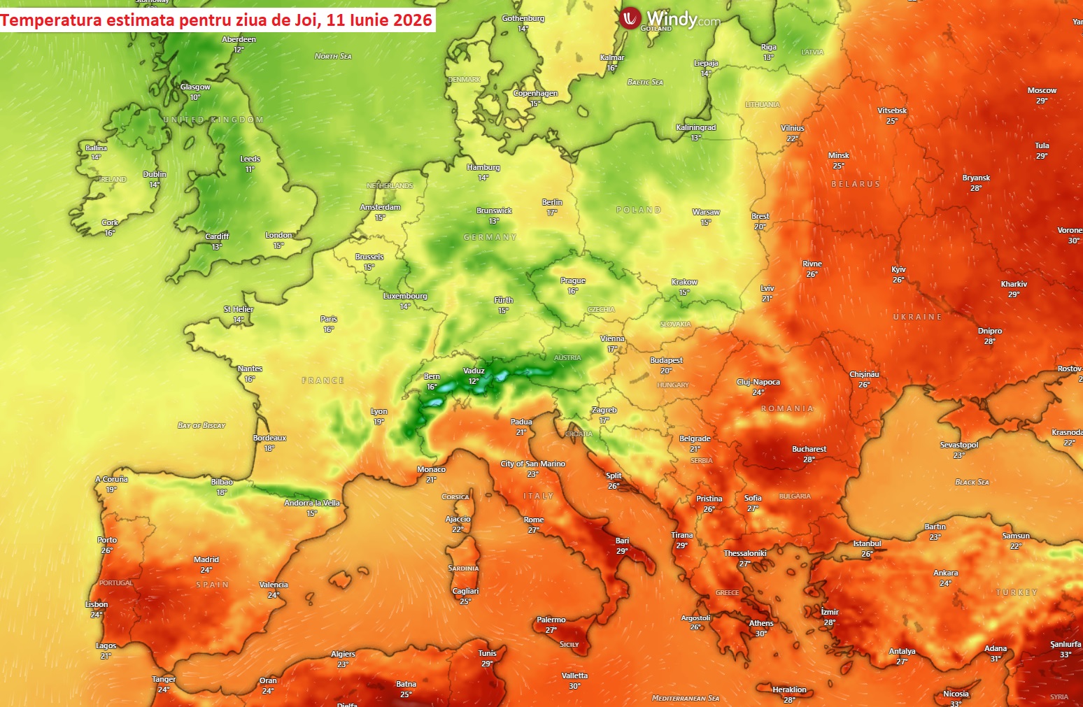 Poziția masei de aer polar în dimineața zilei de joi, 11 iunie 2026