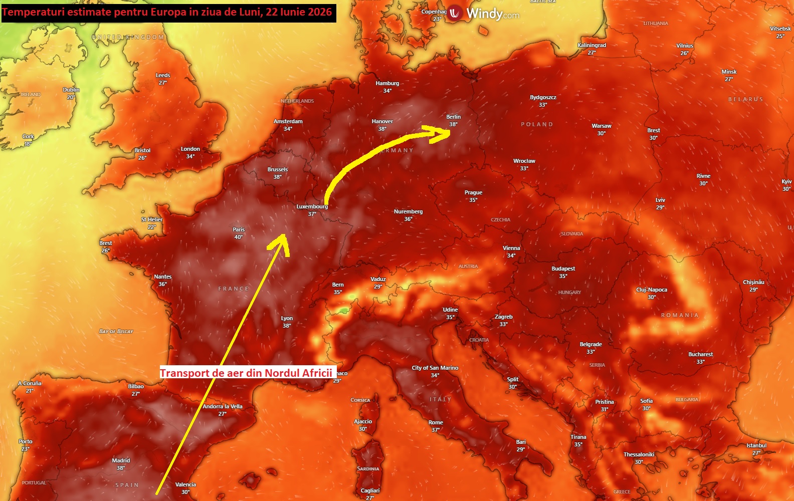 Temperaturi estimate pentru ziua de Luni, 22 Iunie 2026