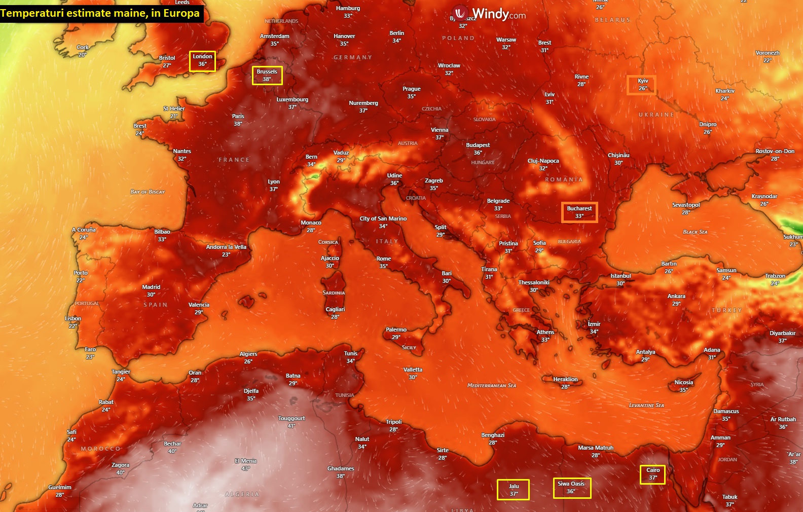 Temperaturi estimate pentru Vineri, 26 Iunie 2026