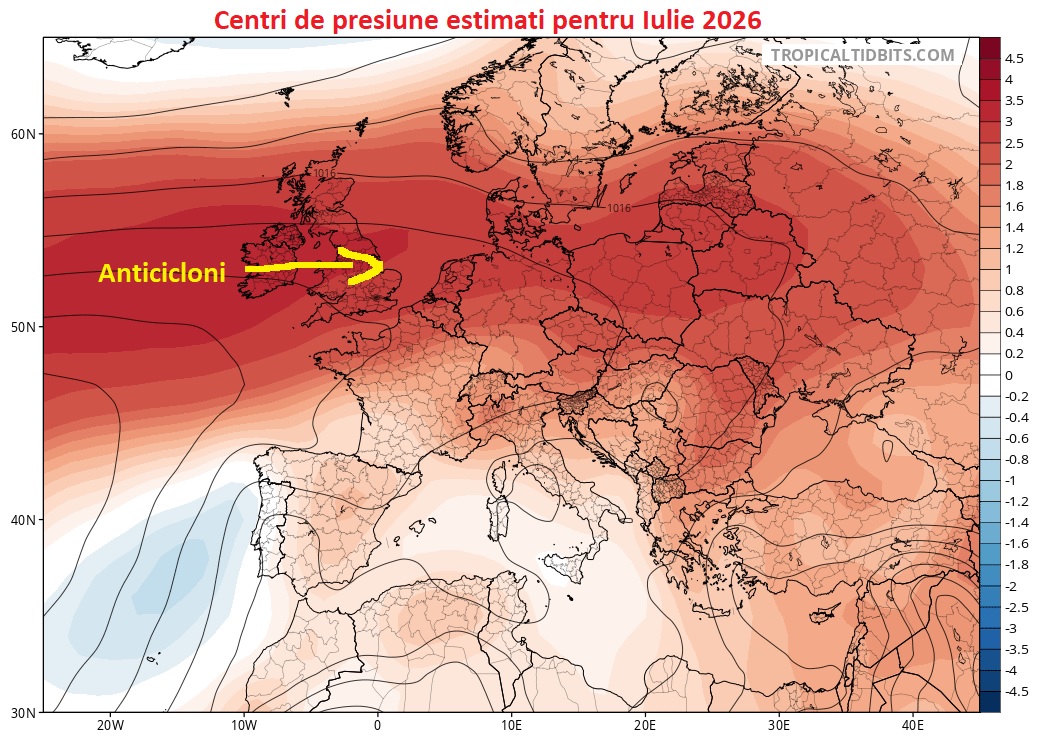 Centri de presiune estimati pentru Iulie 2026. Rulare din data de 24 Iunie