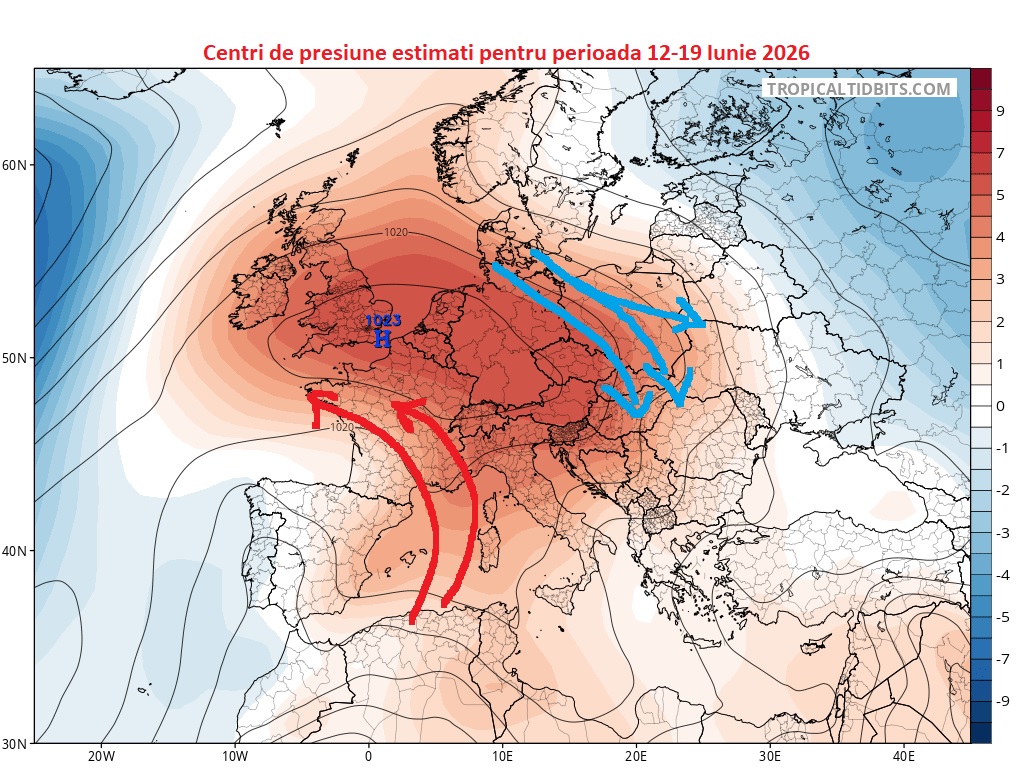 Centri de presiune în zona Europei, în următoarele 7 zile