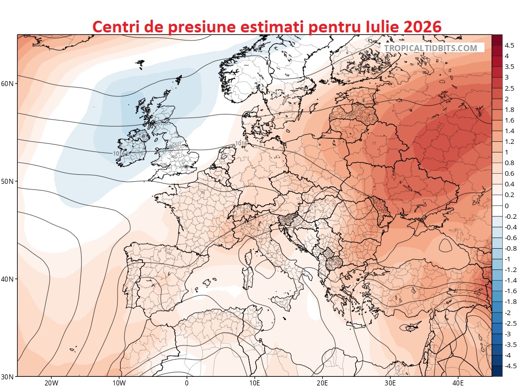 Centri de presiune estimati pentru Iulie 2026. Model climatic american