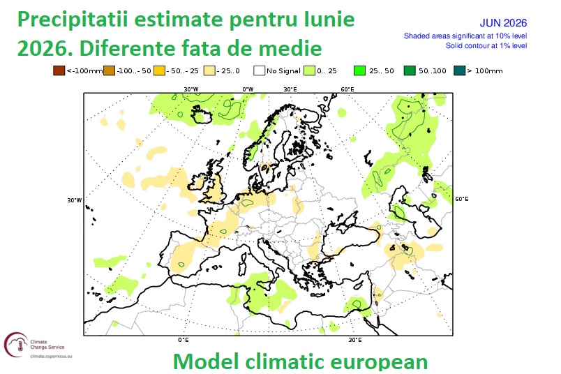Precipitații în Iunie. Diferențe față de normal în estimarea modelului european