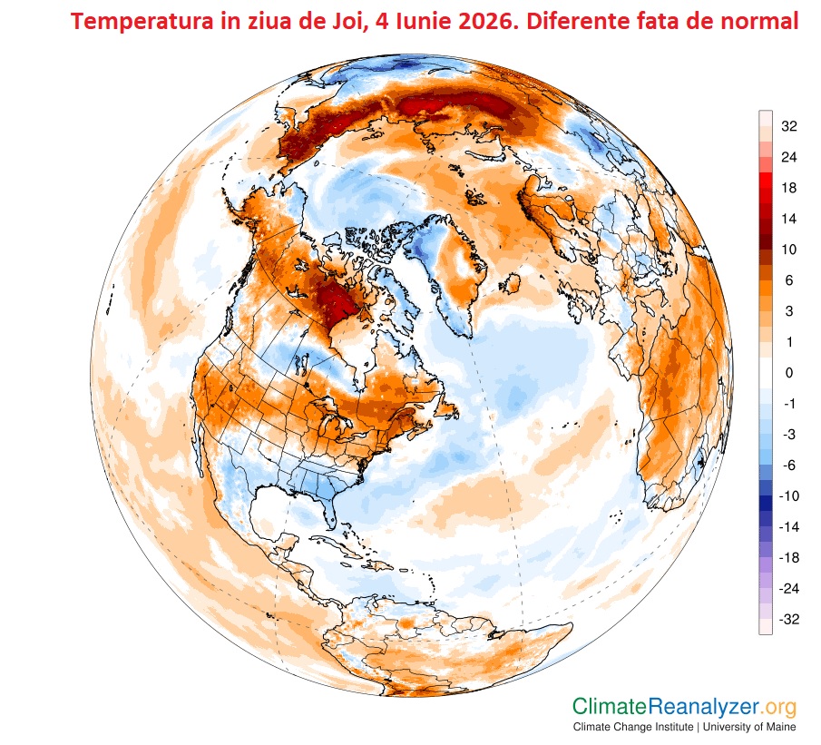 Temperatura. Diferente fata de normal in ziua de Joi, 4 Iunie 2026