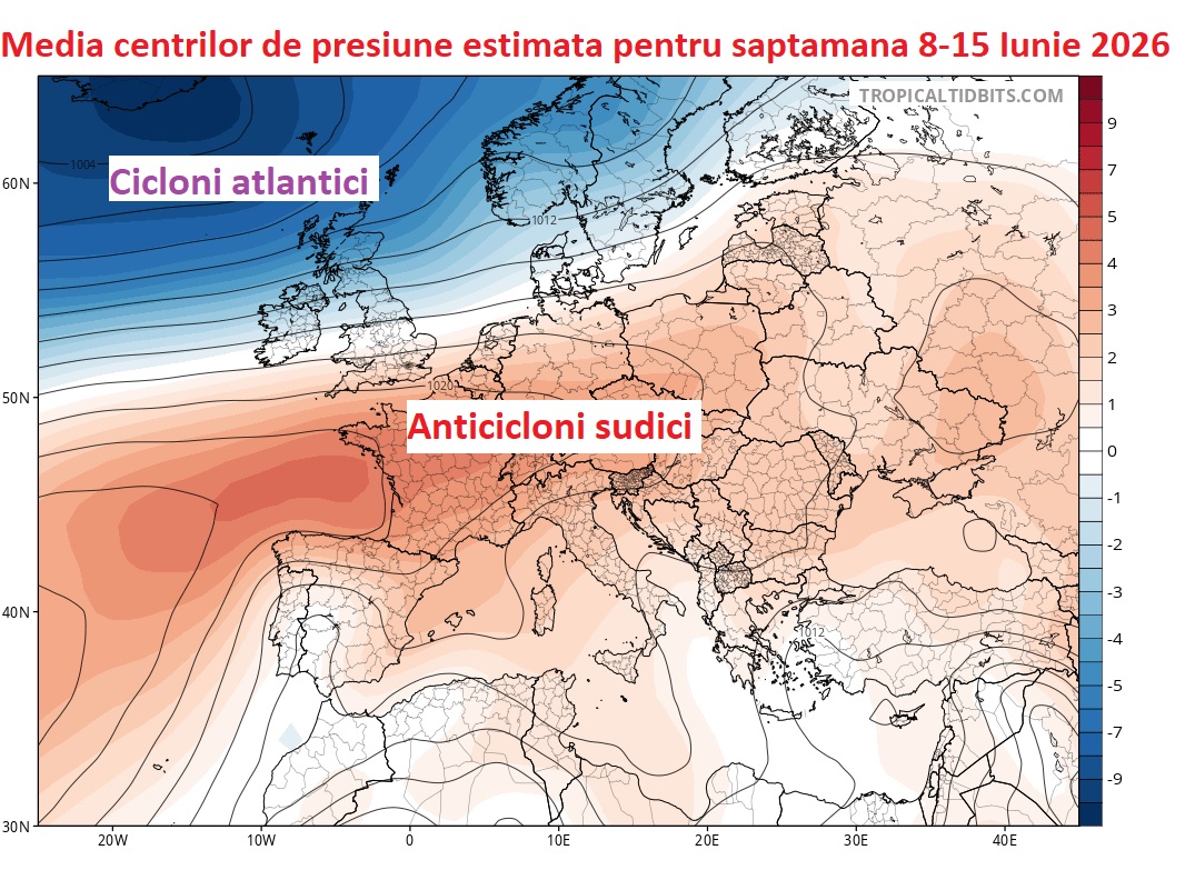 Media centrilor de presiune estimați pentru săptămâna 8-15 iunie 2026