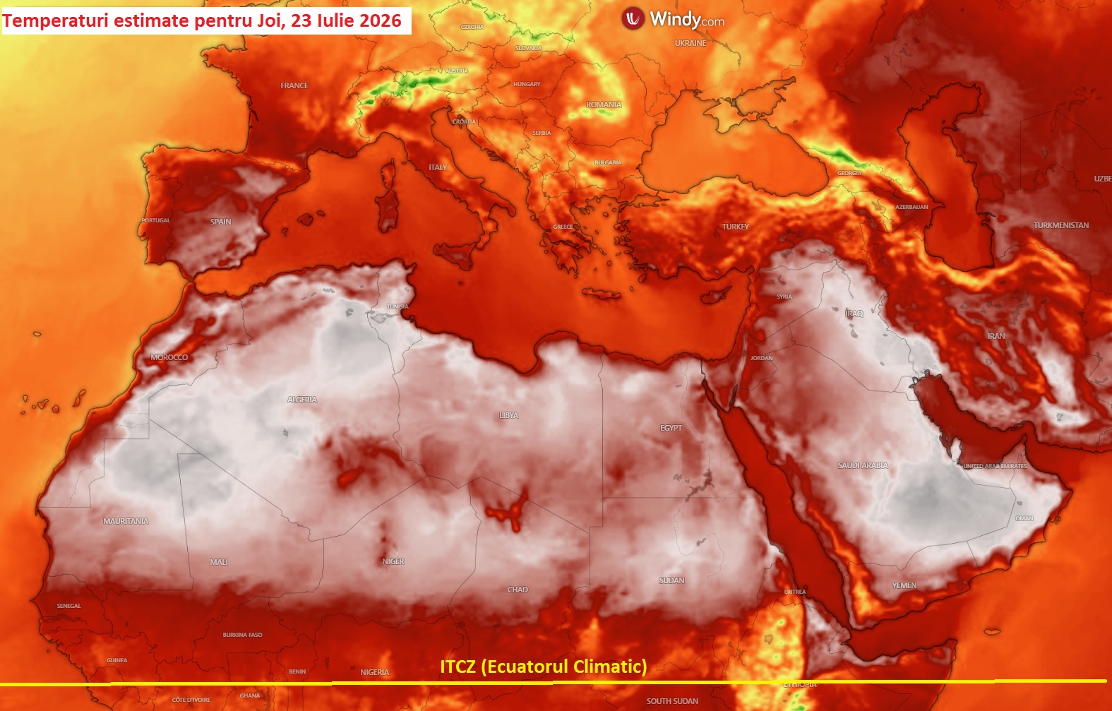 Temperaturi estimate pentru Joi, 23 Iulie 2026