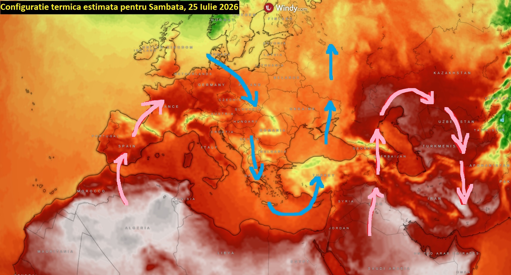 Configuratie termica estimata pentru Sambata, 25 Iulie 2026