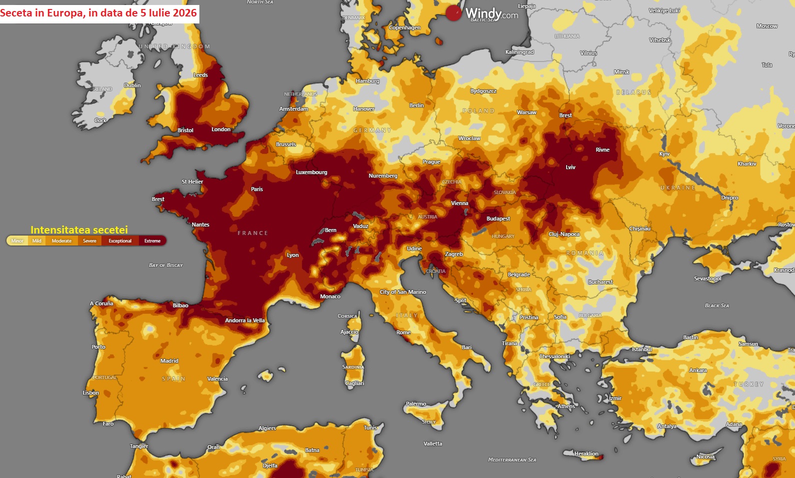 Seceta in Europa, in data de 5 Iulie 2026