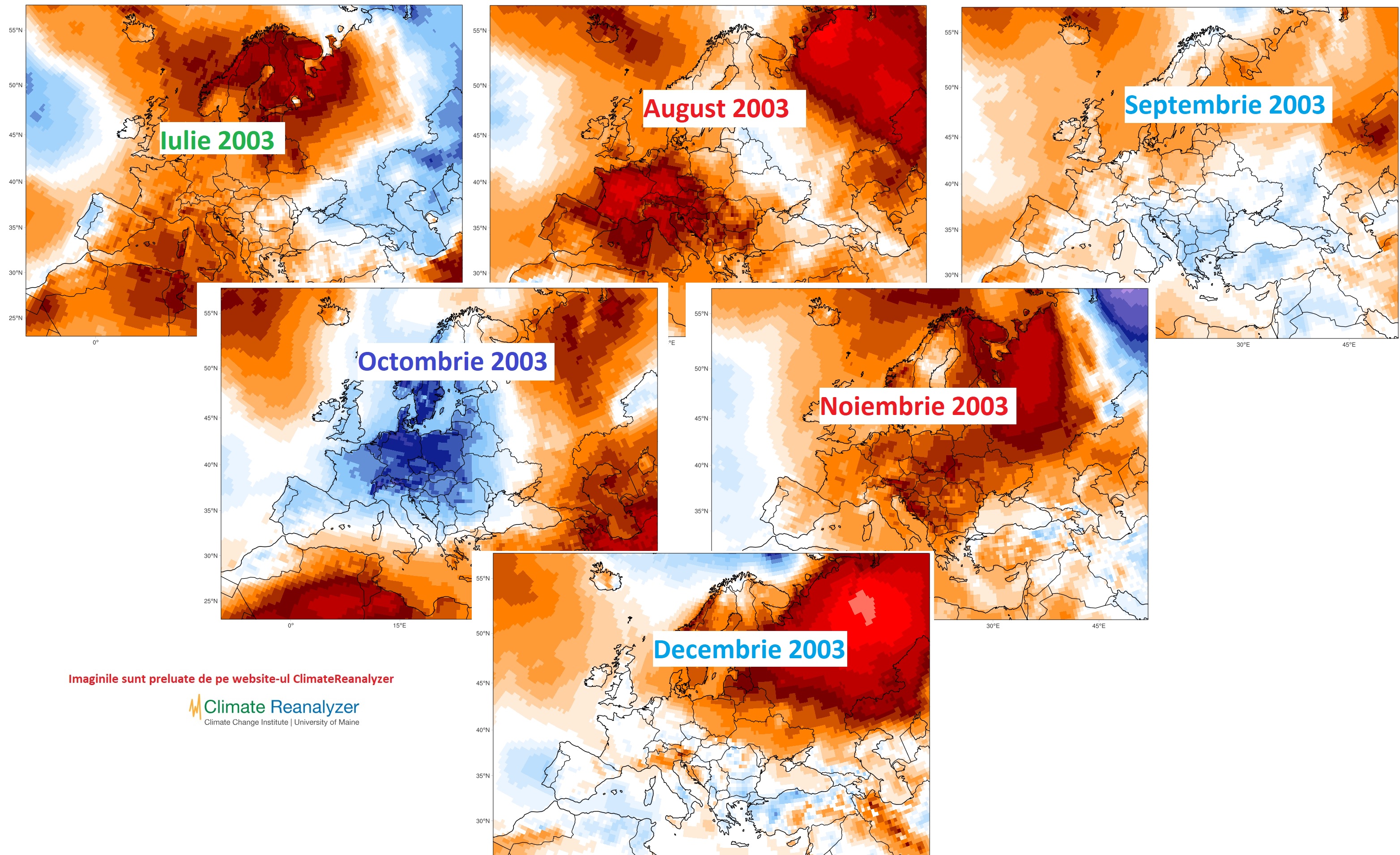 Diferența față de normal a temperaturii în a doua jumătate a anului 2003