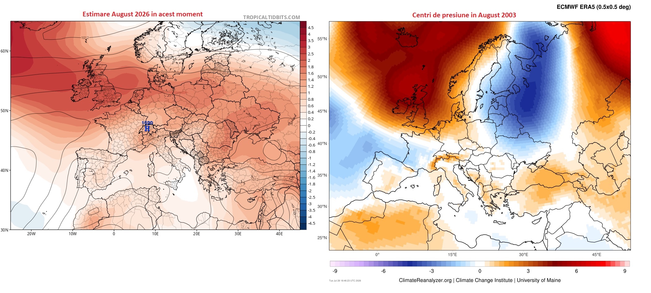 Comparație între rularea de astăzi și august 2003