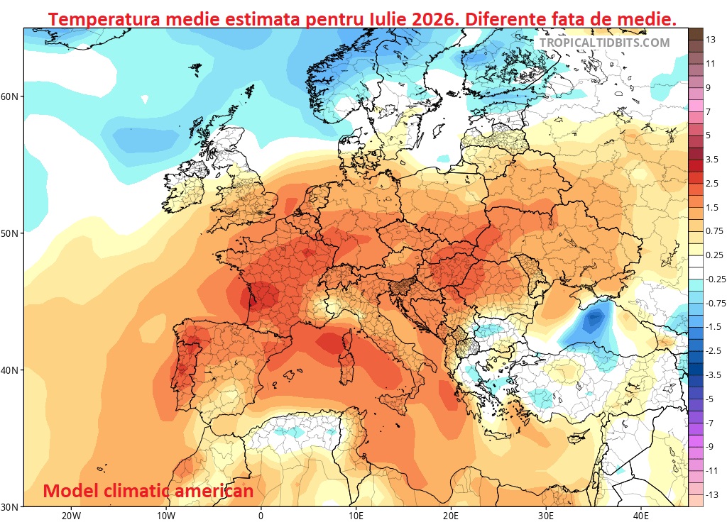 Temperaturi estimate pentru Iulie 2026. Model climatic american