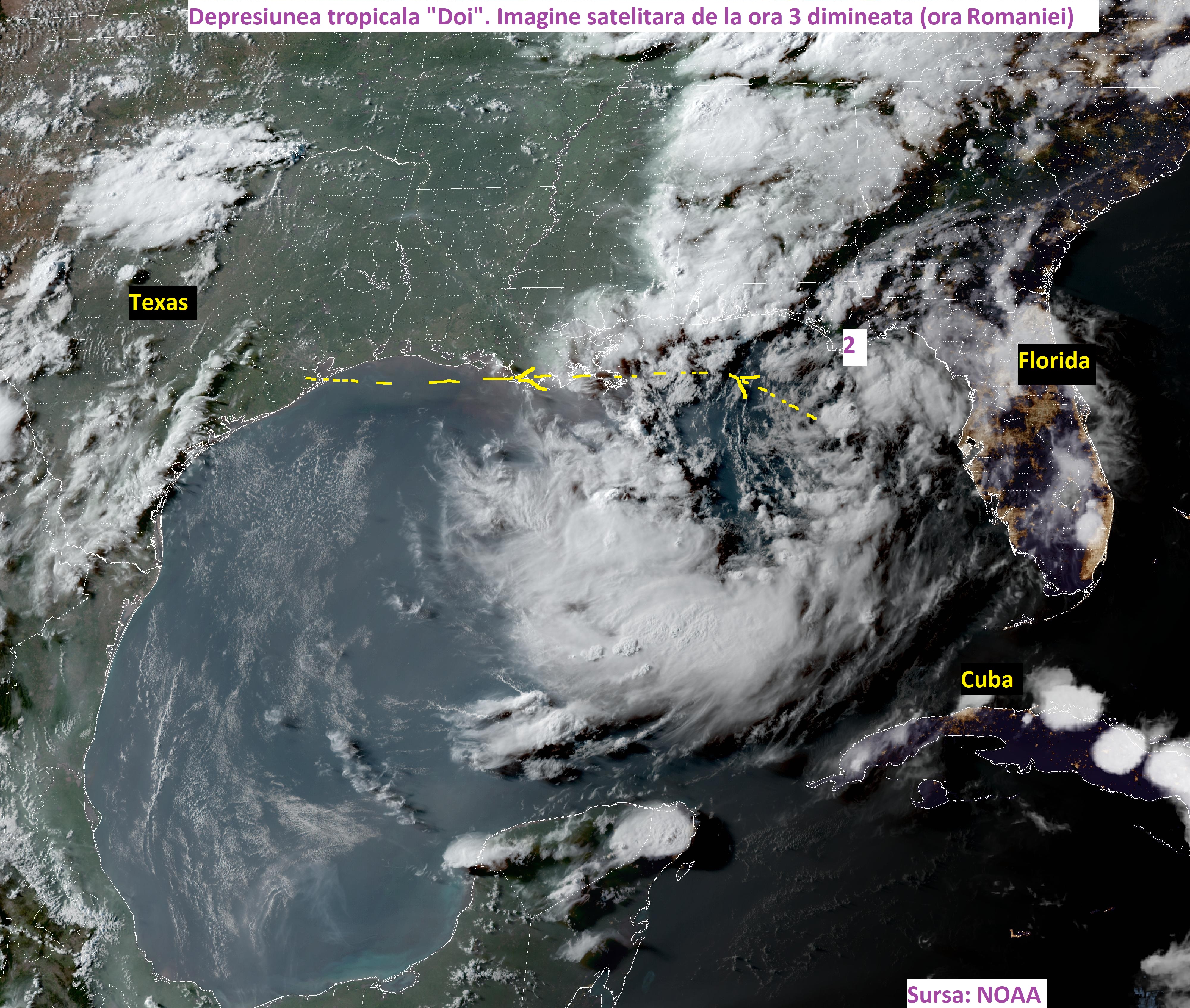 Depresiunea tropicala Doi. Imagine satellitara de la ora 3 dimineata (ora Romaniei)