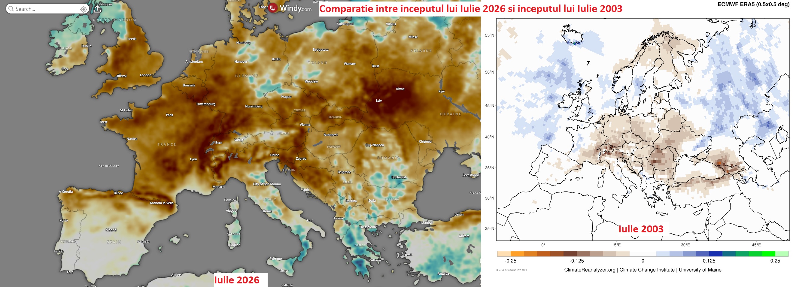 Secetă la început de iulie. Comparație între 2026 și 2003