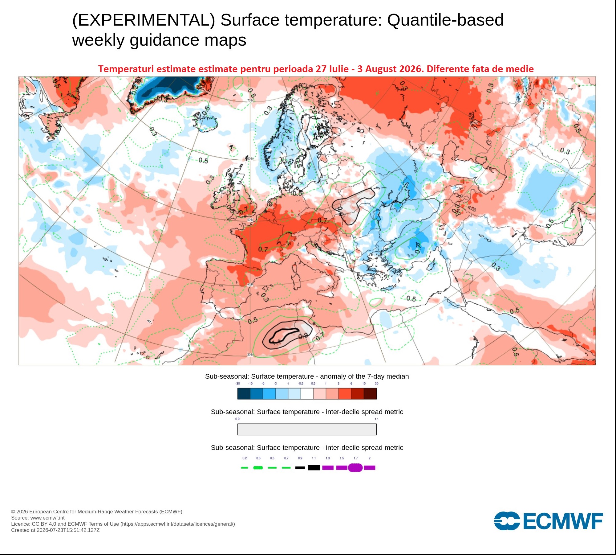 Temperaturi estimate pentru perioada 27 Iulie - 3 August 2026