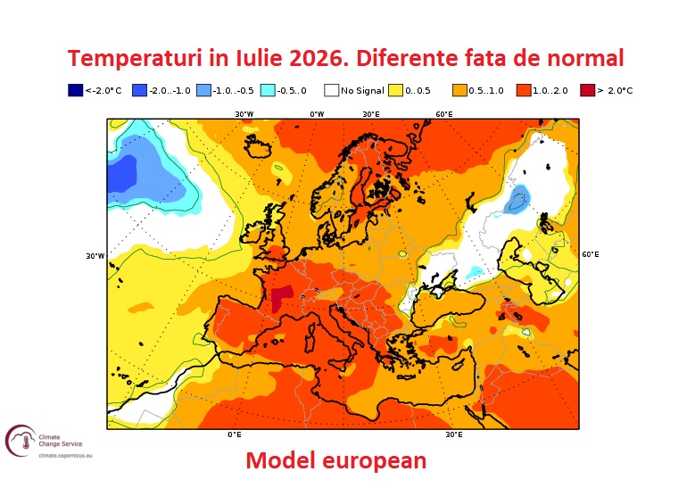 Diferențe față de normal temperaturi Iulie 2026. Model european