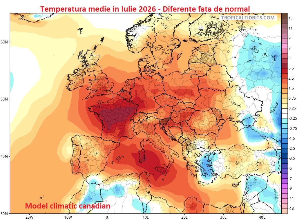 Iulie 2026 - Diferențe față de normal. Model canadian