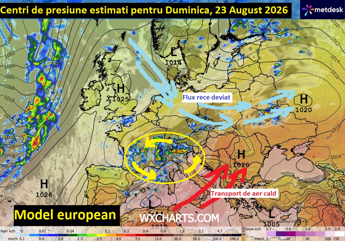 Centri de presiune estimati pentru Duminica, 23 August 2026