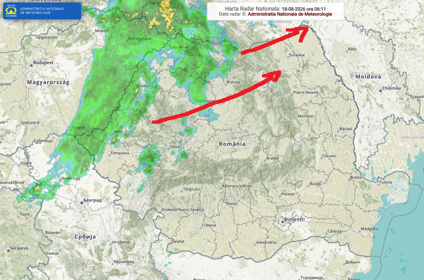 Harta radar ANM , ora 6:11 in data de 18 August 2026