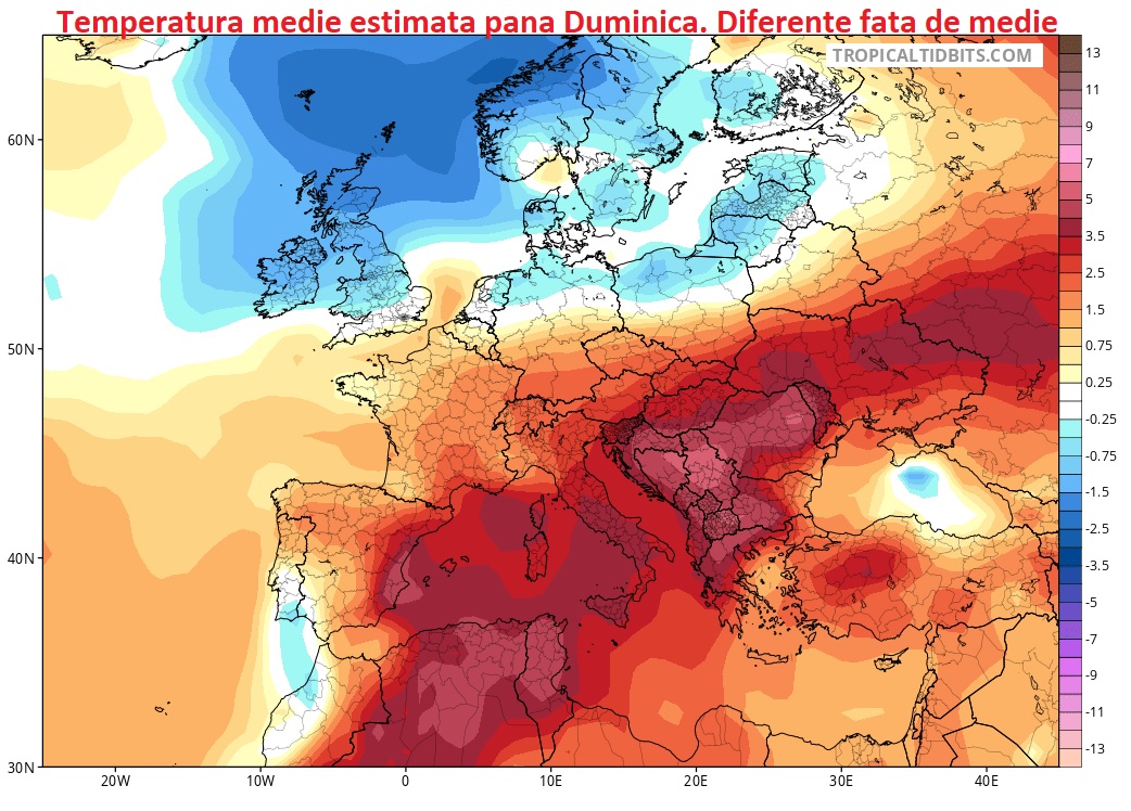 Temperaturi estimate pana Duminica, 23 August 2026