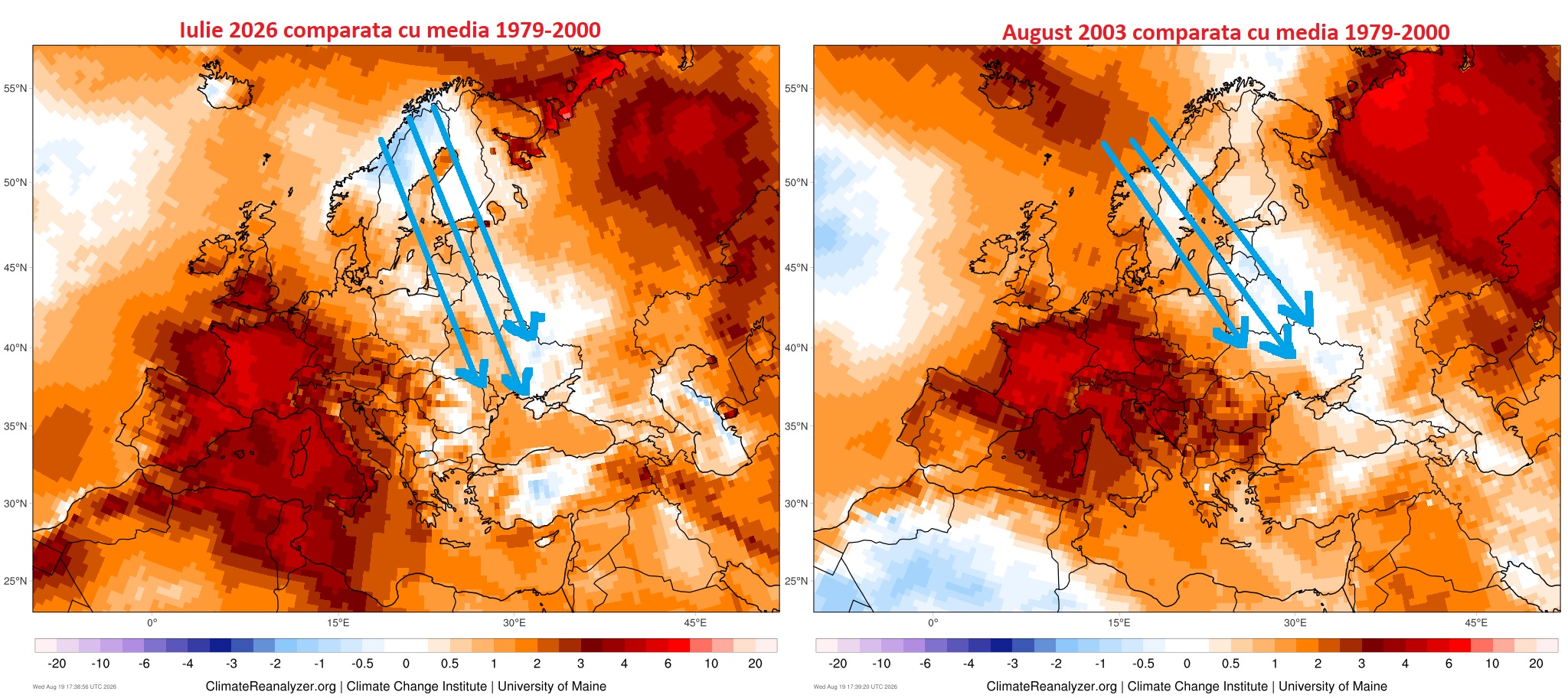Iulie 2026 comparată cu august 2003