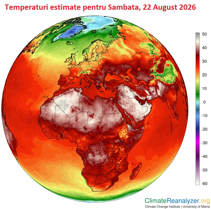 Temperaturi estimate pentru Sambata, 22 August 2026