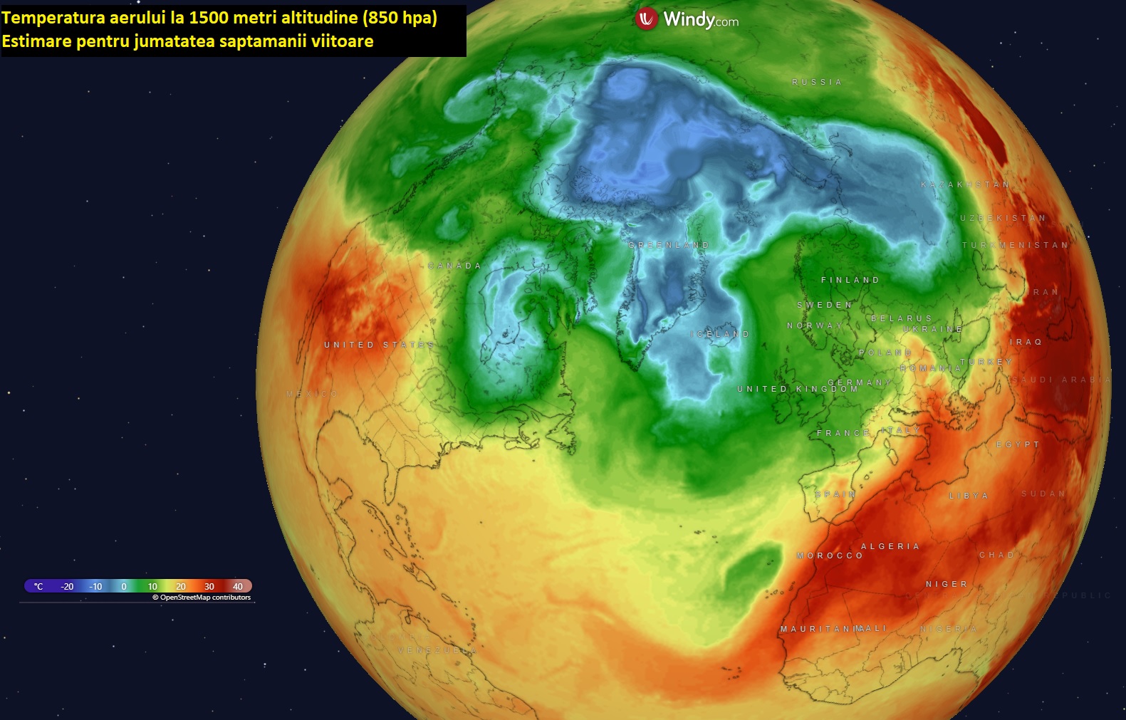 Temperatura aerului la 1500 metri altitudine. Estimare pentru jumatatea saptamanii viitoare