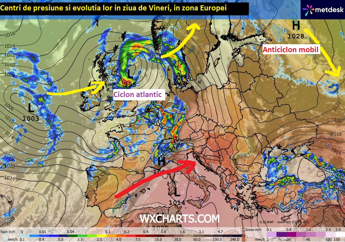 Centri de presiune estimati pentru Vineri, 28 August 2026