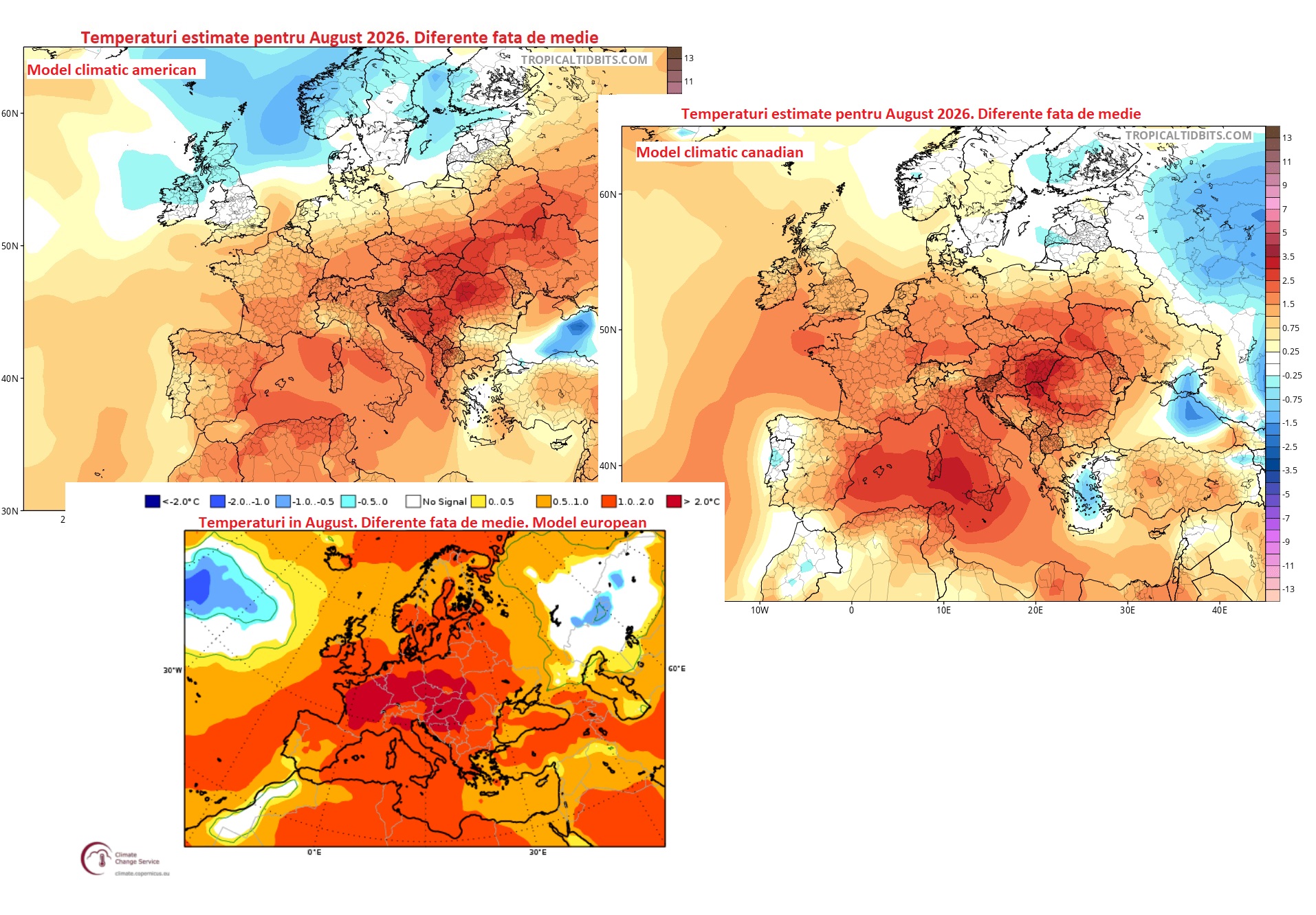 Temperaturi estimate pentru August 2026. Estimari ale principalelor modele