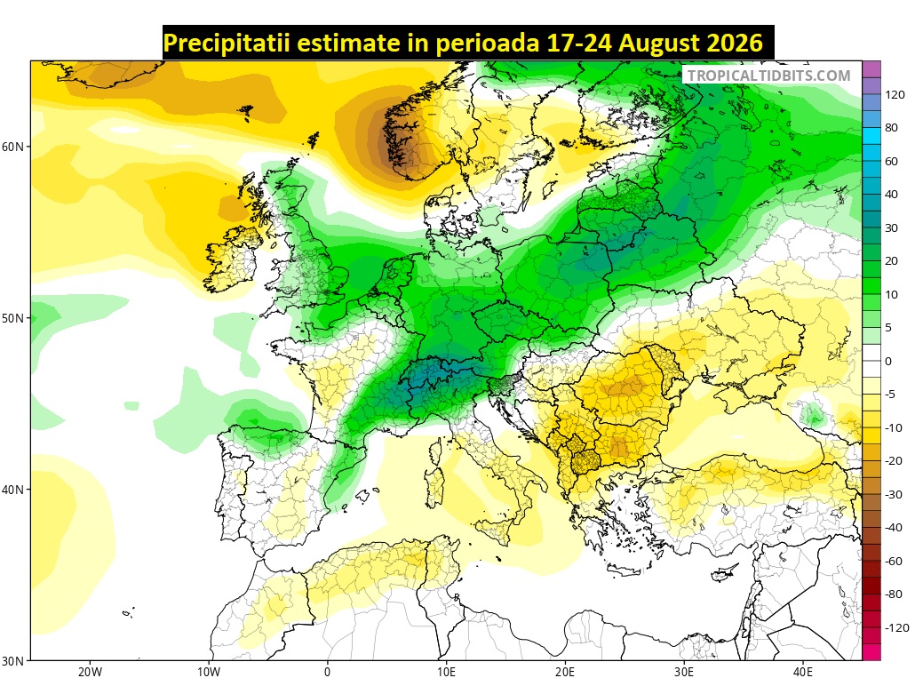 Precipitatii estimate in perioada 17-24 August 2026