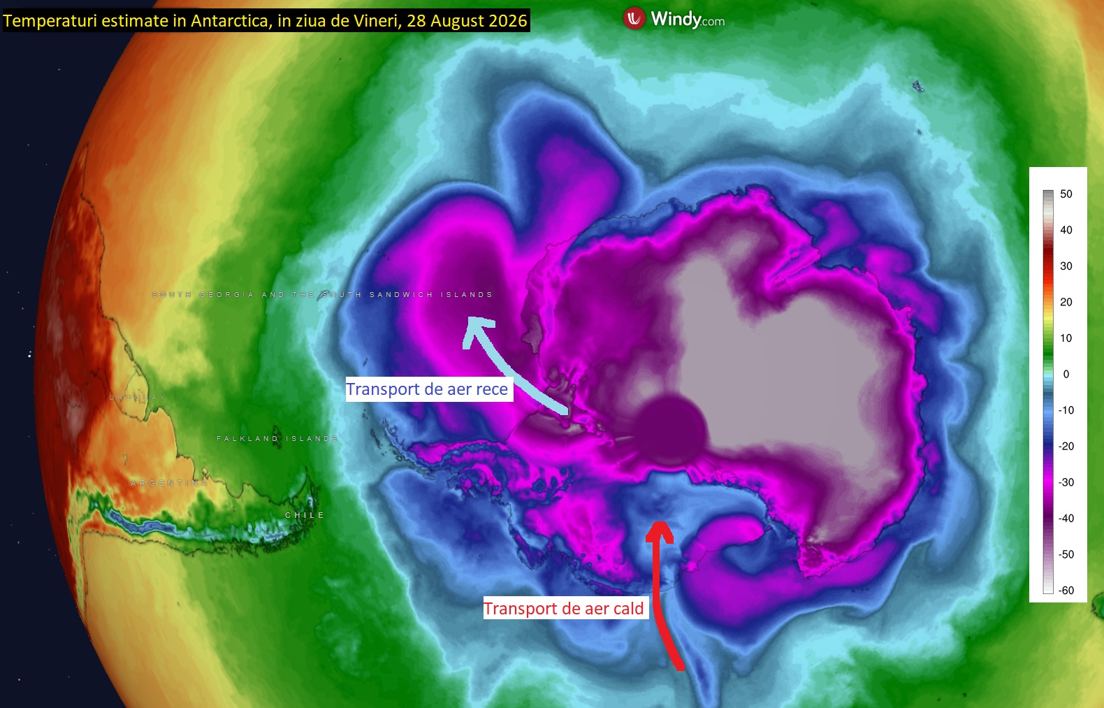 Temperaturi estimate in zona Antarcticii , Vineri, 28 August 2026