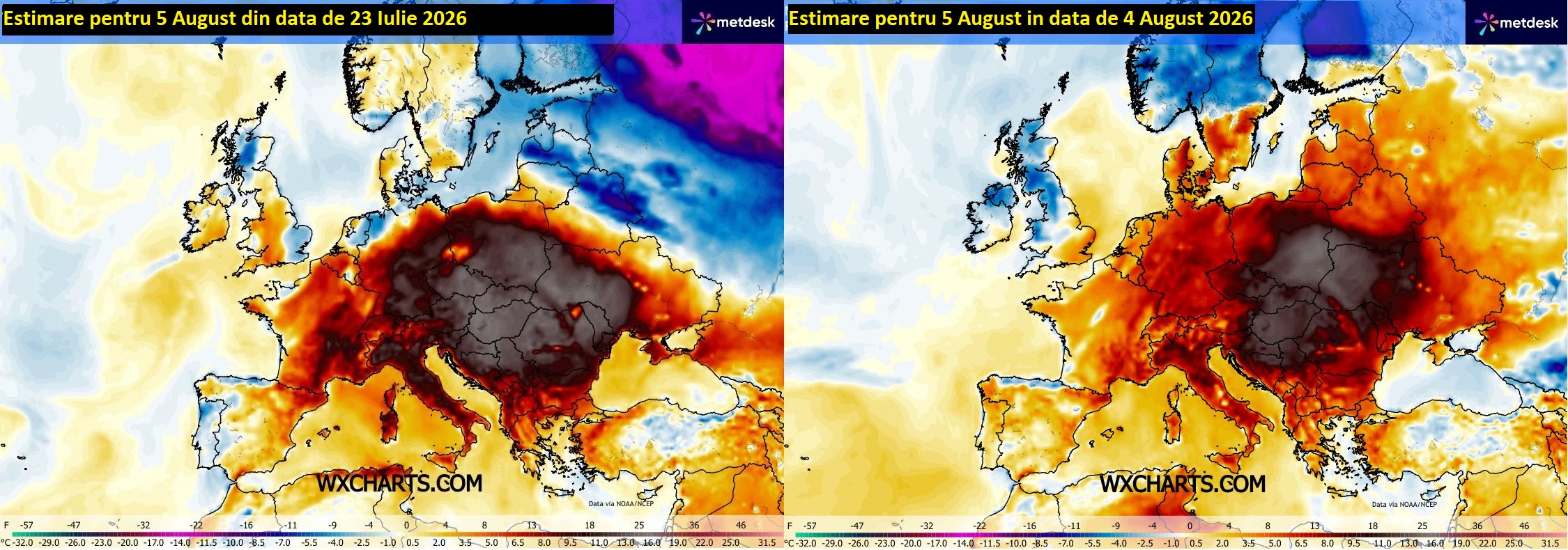Comparatie intre o estimare pe 2 saptamani si o estimare pe o zi