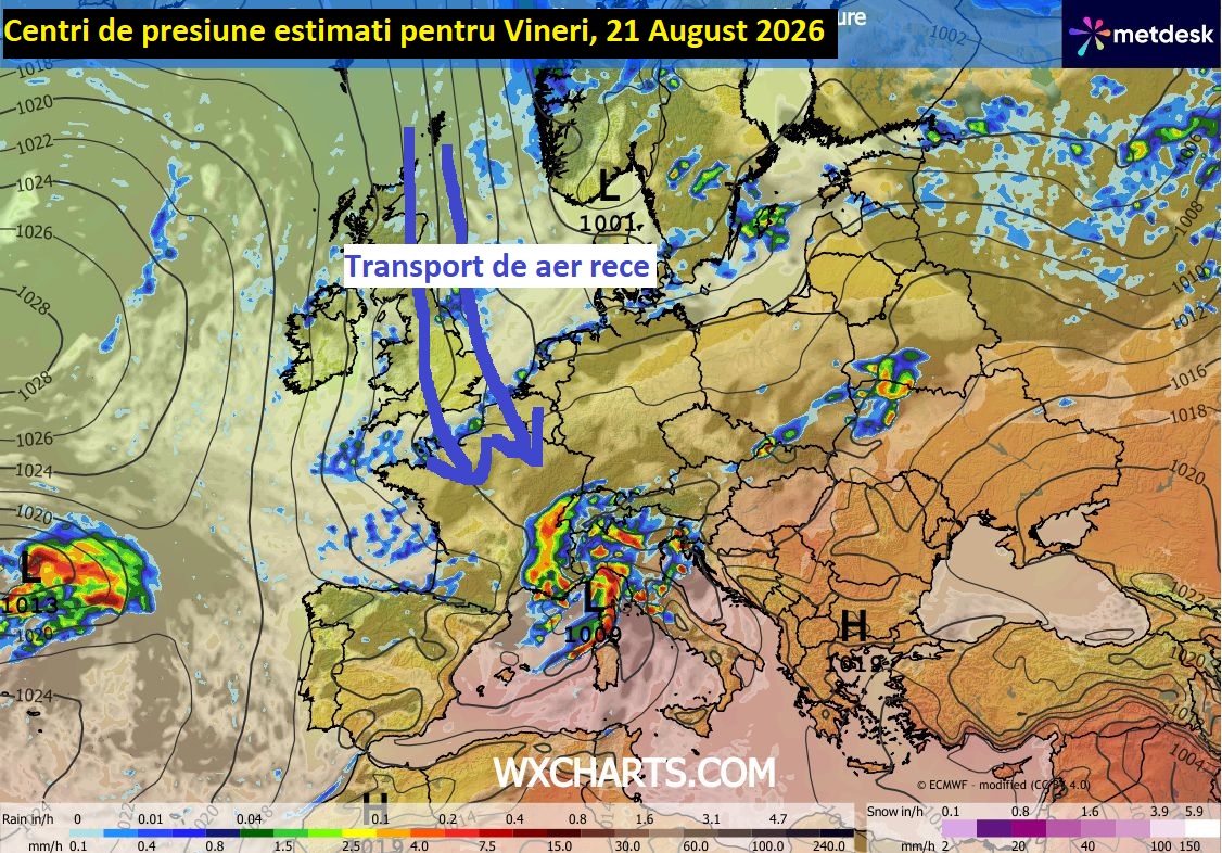 Centri de presiune estimati pentru Vineri, 21 August 2026