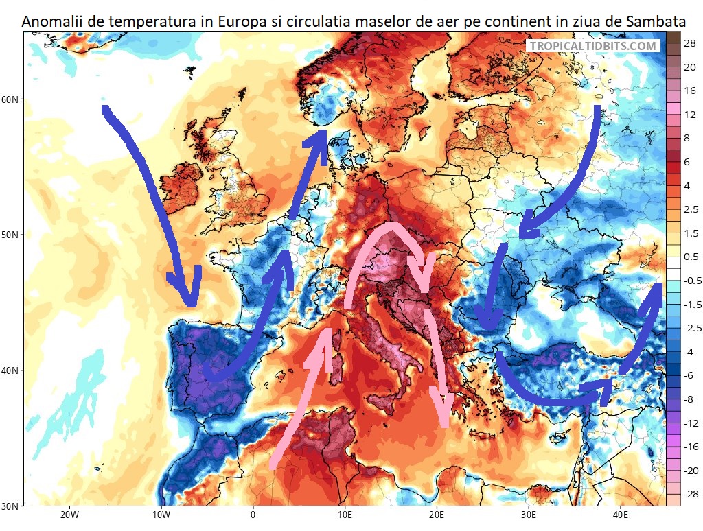 Anomalii de temperatura si circulatia maselor de aer pe continentul european